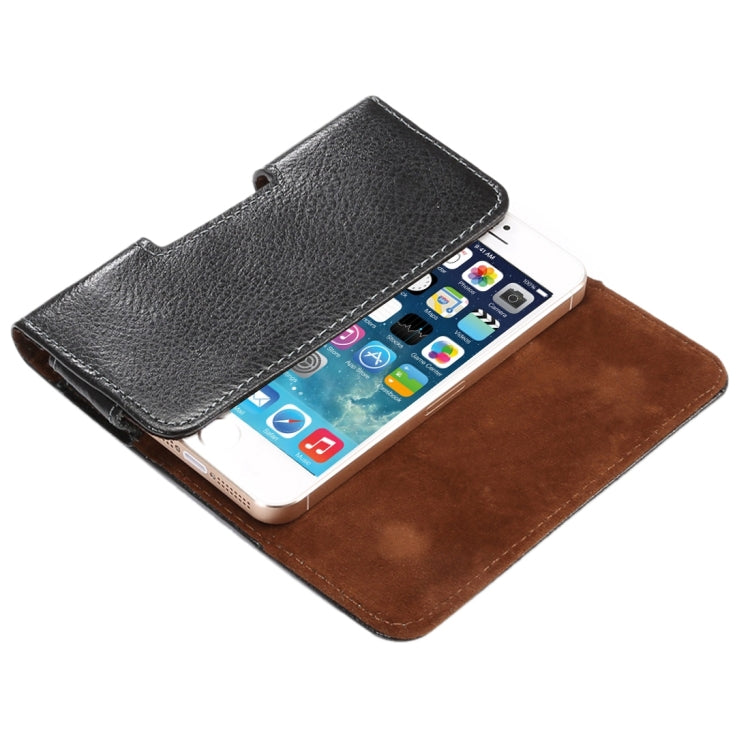 4 inch Litchi Texture Vertical Flip Thwartwise Genuine Leather Case / Waist Bag with Rotatable Back Splint for iPhone SE & 5s & 5 & 4S, etc