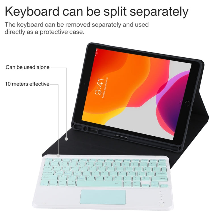 TG-102BC Detachable Bluetooth Green Keyboard + Microfiber Leather Tablet Case for iPad 10.2 inch / iPad Air (2019), with Touch Pad & Pen Slot & Holder