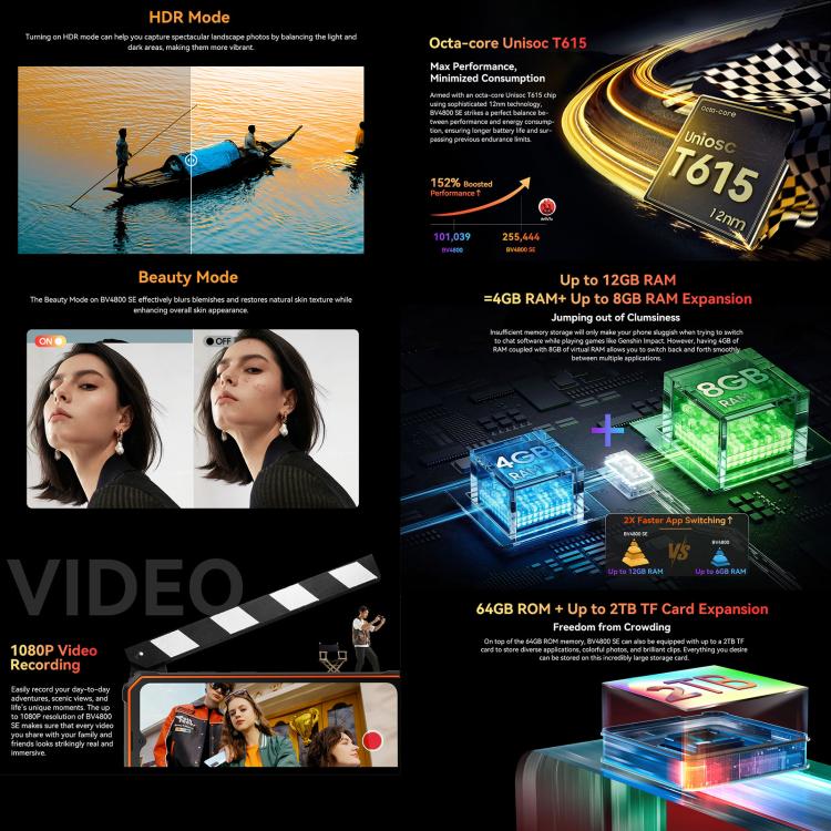 Blackview BV4800 SE Rugged Phone, 4GB+64GB, 6.56 inch Android 15 UMS9320E T615 Octa Core, Network: 4G, OTG, NFC