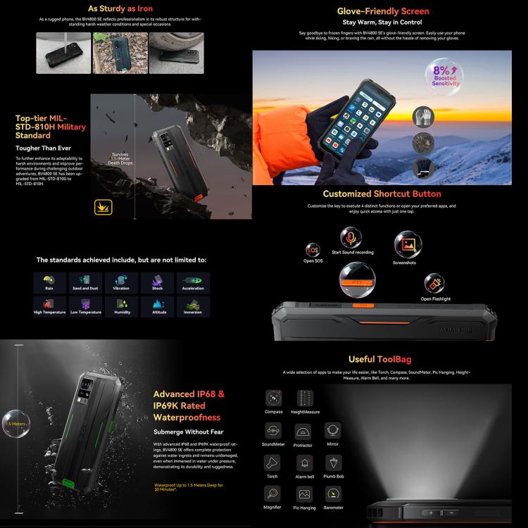 Blackview BV4800 SE Rugged Phone, 4GB+64GB, 6.56 inch Android 15 UMS9320E T615 Octa Core, Network: 4G, OTG, NFC