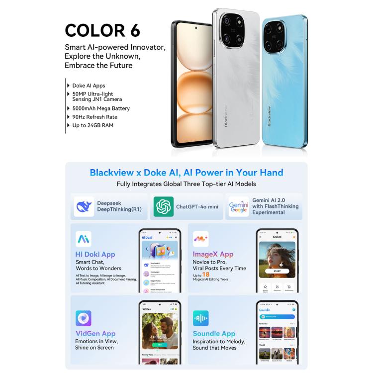 Blackview COLOR 6, 8GB+256GB, Fingerprint & Face Identification, 6.67 inch Android 15 MediaTek Helio G81 Octa Core, Network: 4G