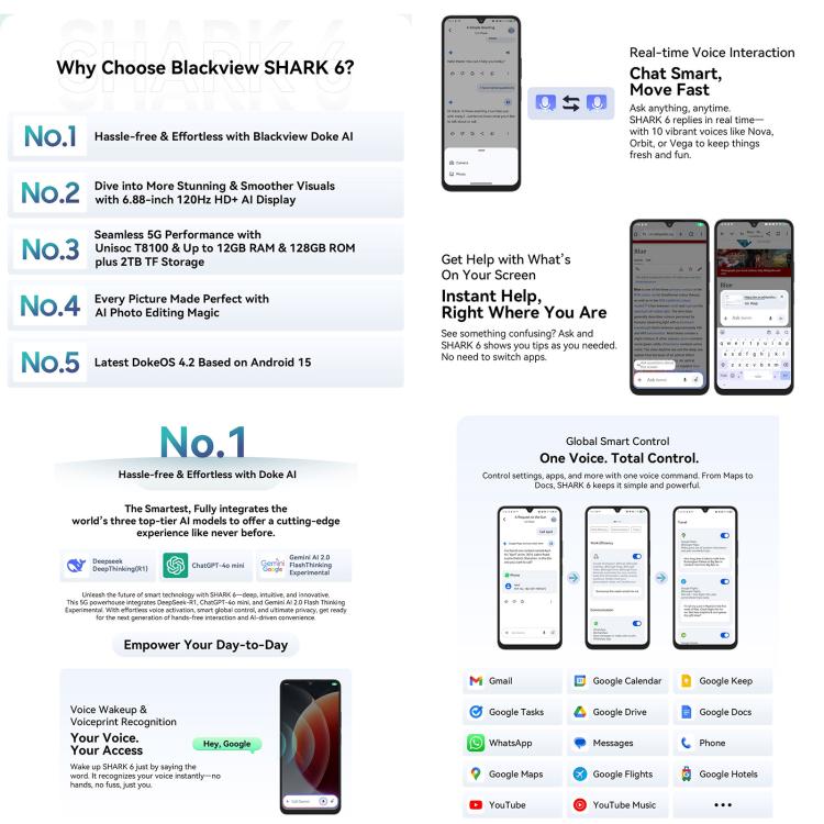 Blackview SHARK 6 5G, 8GB+128GB, 6.88 inch Android 15 Unisoc UMS9620 T8100 Octa Core, Network: 5G, NFC, OTG