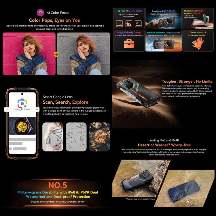 Blackview Oscal Pilot 3 5G Rugged Phone, 12GB+256GB, Night Vision Camera, 6.56 inch Android 15 MediaTek Dimensity 6300 Octa Core, Network: 5G, OTG, NFC