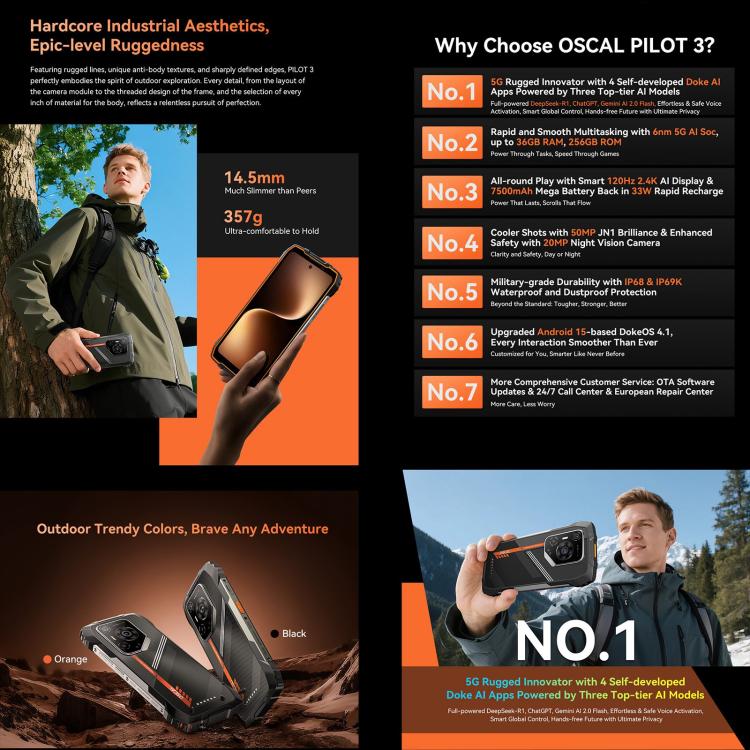 Blackview Oscal Pilot 3 5G Rugged Phone, 12GB+256GB, Night Vision Camera, 6.56 inch Android 15 MediaTek Dimensity 6300 Octa Core, Network: 5G, OTG, NFC