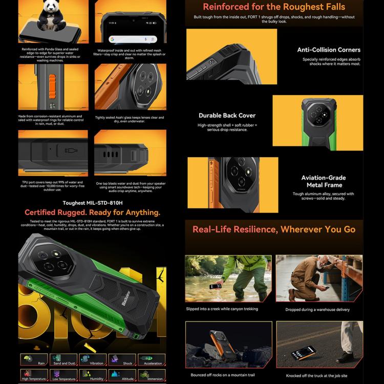 Blackview FORT 1, 6GB+256GB, 6.56 inch Android 15 Unisoc UMS9230E T615 Octa Core, Network: 4G, OTG, NFC