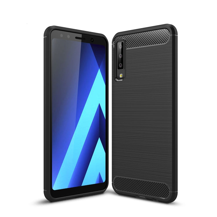 For Galaxy A7 (2018) / A750 Brushed Carbon Fiber Texture TPU Shockproof Anti-slip Soft Protective Back Cover Case