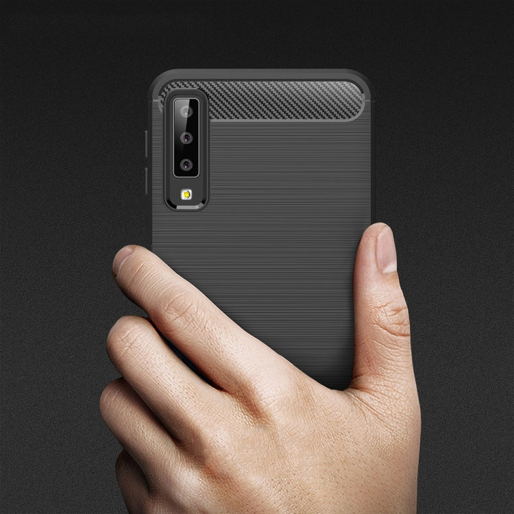 For Galaxy A7 (2018) / A750 Brushed Carbon Fiber Texture TPU Shockproof Anti-slip Soft Protective Back Cover Case
