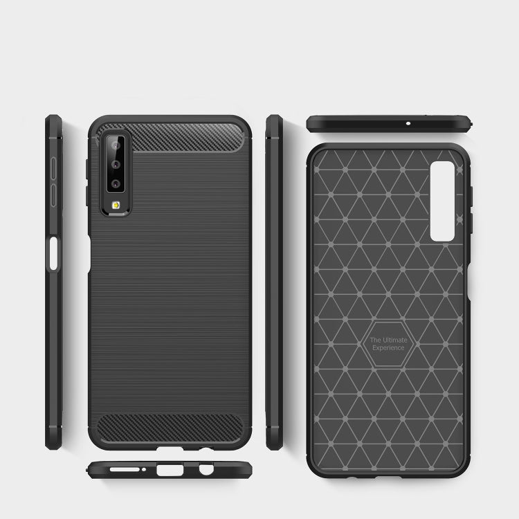 For Galaxy A7 (2018) / A750 Brushed Carbon Fiber Texture TPU Shockproof Anti-slip Soft Protective Back Cover Case