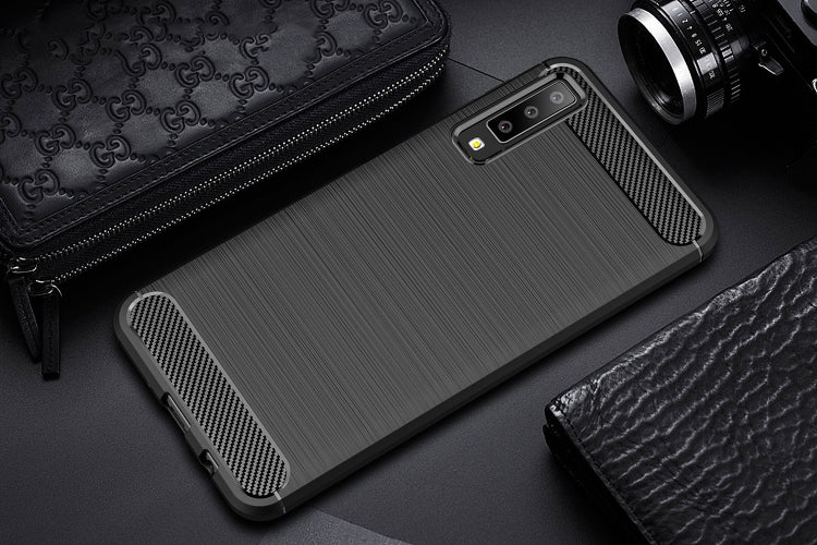 For Galaxy A7 (2018) / A750 Brushed Carbon Fiber Texture TPU Shockproof Anti-slip Soft Protective Back Cover Case