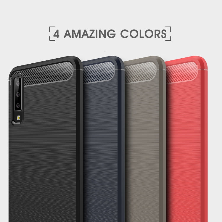 For Galaxy A7 (2018) / A750 Brushed Carbon Fiber Texture TPU Shockproof Anti-slip Soft Protective Back Cover Case