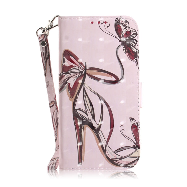 3D Colored Drawing Butterfly High-heeled Shoes  Pattern Horizontal Flip Leather Case for Galaxy A20e, with Holder & Card Slots & Wallet