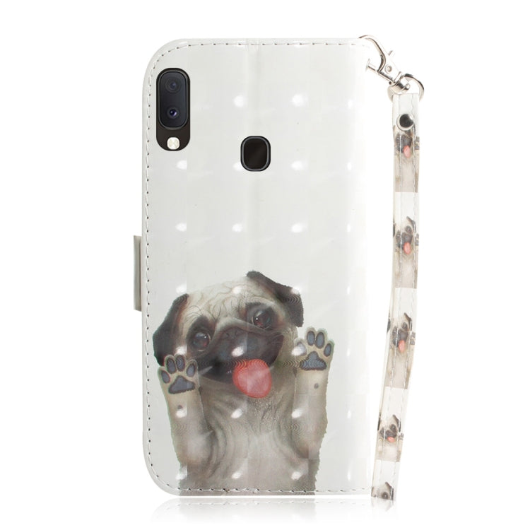 3D Colored Drawing Dog Pattern Horizontal Flip Leather Case for Galaxy A20e, with Holder & Card Slots & Wallet