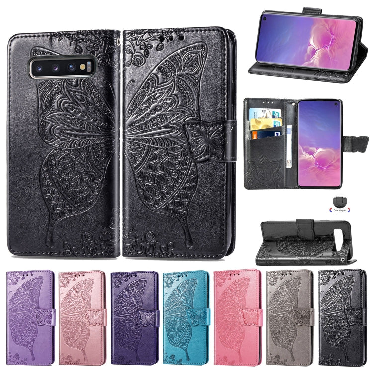 Butterfly Love Flowers Embossing Horizontal Flip Leather Case for Galaxy S10, with Holder & Card Slots & Wallet & Lanyard