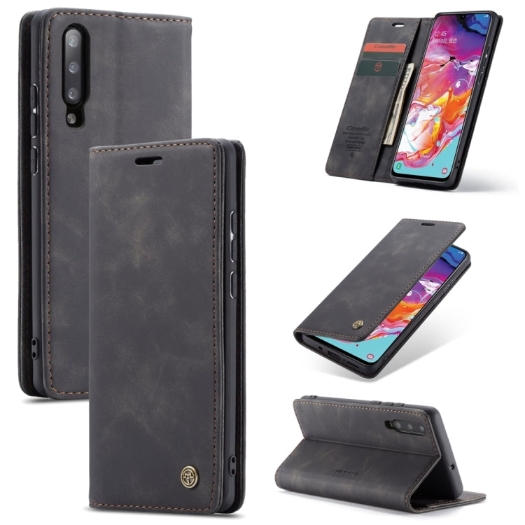 CaseMe-013 Multifunctional Retro Frosted Horizontal Flip Leather Case for Galaxy A70, with Card Slot & Holder & Zipper Wallet & Photo Frame