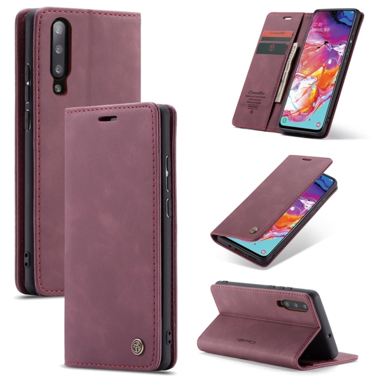CaseMe-013 Multifunctional Retro Frosted Horizontal Flip Leather Case for Galaxy A70, with Card Slot & Holder & Zipper Wallet & Photo Frame