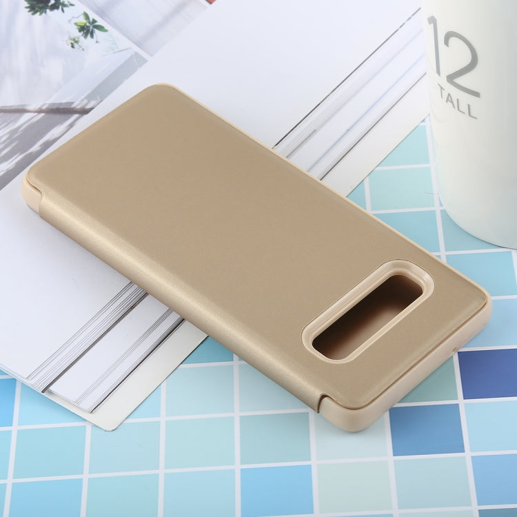 PU Electroplating Mirror Horizontal Flip Leather Case for Galaxy S10, with Holder