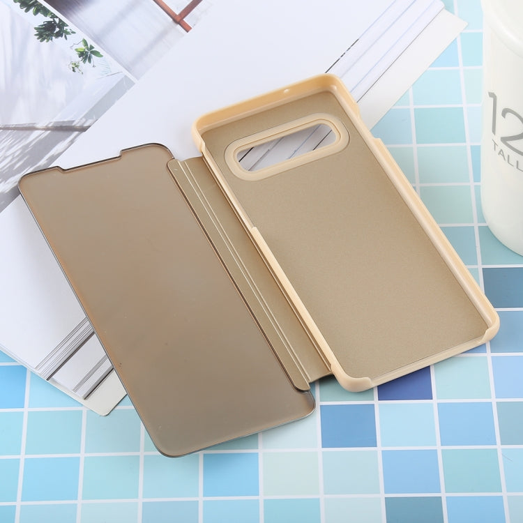 PU Electroplating Mirror Horizontal Flip Leather Case for Galaxy S10, with Holder