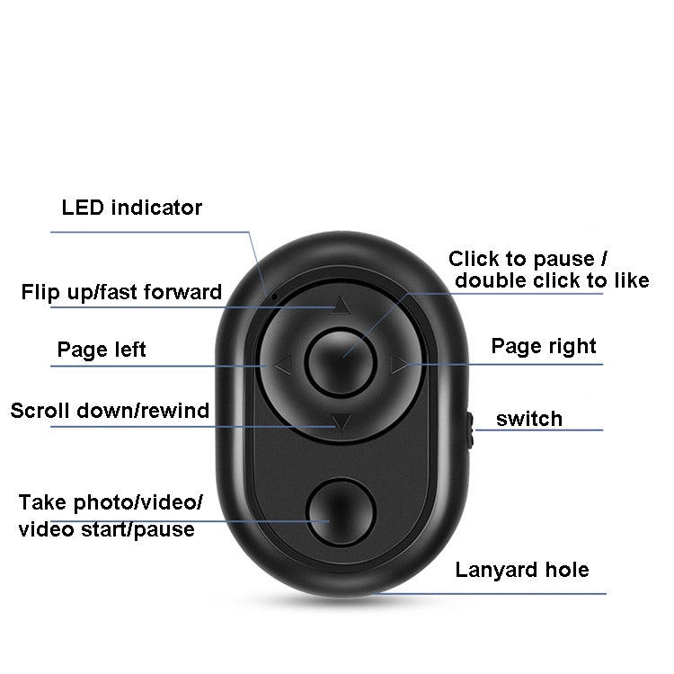Mini Bluetooth Remote Control Live Streaming Likes Video Recording Novel Page Flip Remote Control Selfie, Black